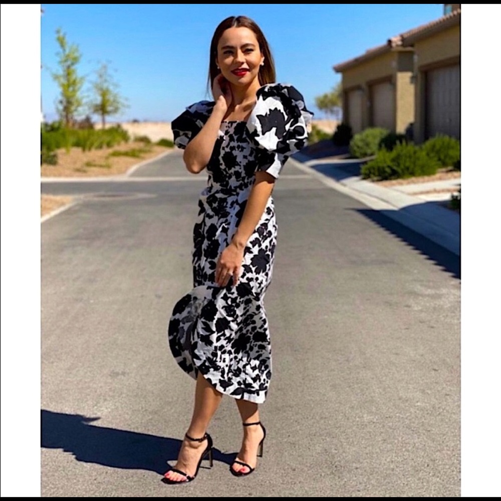 Christopher John Rogers x Target Black White Floral Puff Sleeve Dress Size 0